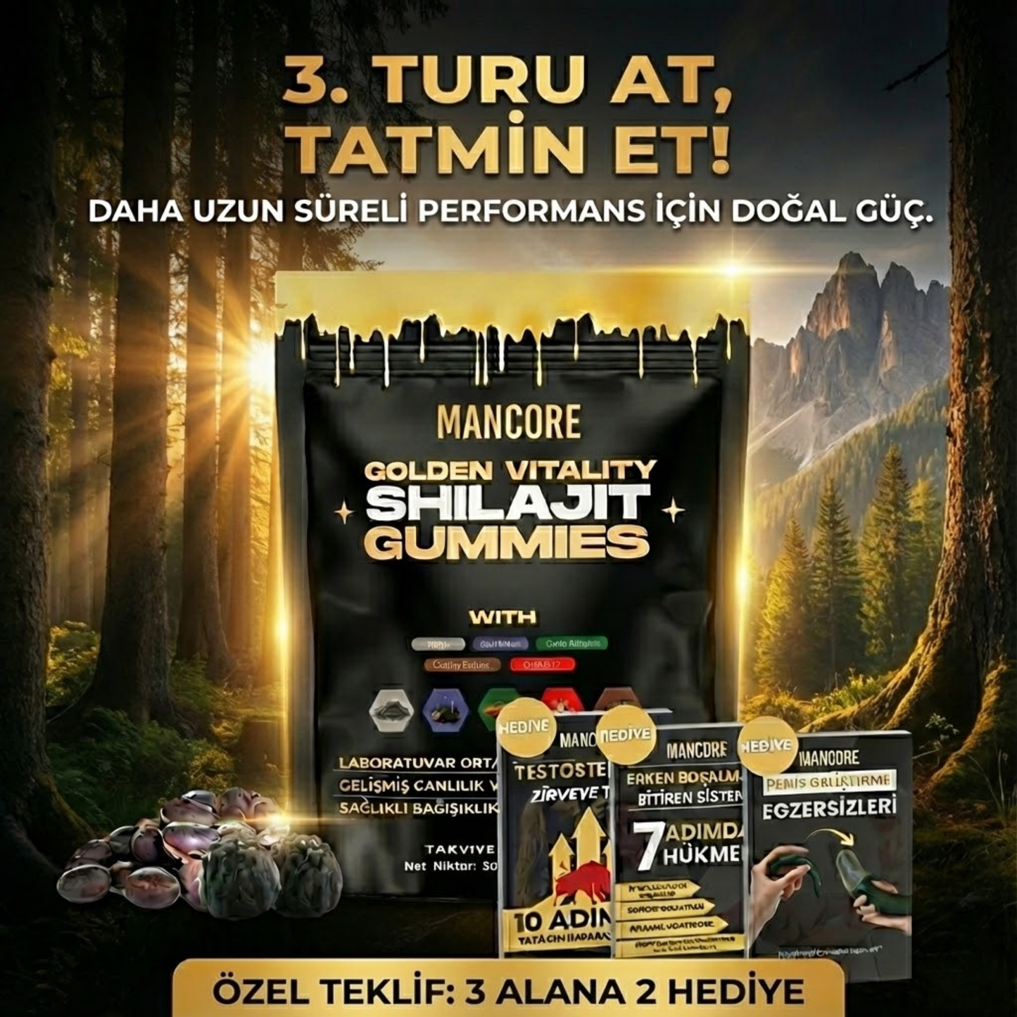 Mancore™ Shilajit  – Doğal Testosteron ve Performans Arttırıcı Gıda Takviyesi